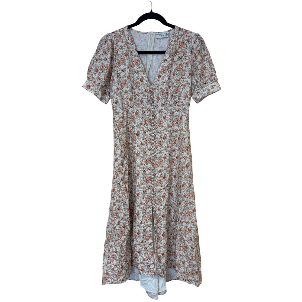 Bohme Dress Forum Midi Dress Womens Small Floral Linen Blend High Low Button Up - Picture 2 of 12